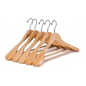 ginoya brothers cherry heavy duty wide shoulder solid wood suit hanger for coat jacket pants clothes durable wooden hanger 15 pieces