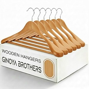 ginoya brothers cherry heavy duty wide shoulder solid wood suit hanger for coat jacket pants clothes durable wooden hanger 12 pieces