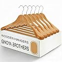 GINOYA BROTHERS Cherry Heavy Duty Wide Shoulder Solid Wood Suit Hanger for Coat, Jacket, Pants, Clothes, Durable Wooden Hanger (2 Pieces)