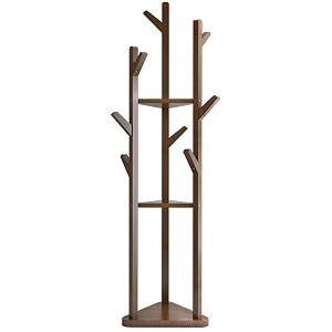 ginoya brothers sturdy coat rack with hooks free standing wooden coat purse entryway coat hanger stand easy assembly hallway entryway tree with solid base for hat clothes 92-5 walnut