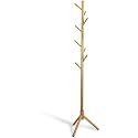 Ginoya brothers Sturdy Coat Rack with Hooks, Free Standing Wooden Coat, Purse, Entryway Coat Hanger Stand, Easy Assembly Hallway Entryway Tree with Solid Base for Hat, Clothes. (92-2, Beige)