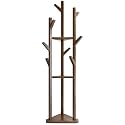 Ginoya brothers Sturdy Coat Rack with Hooks, Free Standing Wooden Coat, Purse, Entryway Coat Hanger Stand, Easy Assembly Hallway Entryway Tree with Solid Base for Hat, Clothes. (92-5, Walnut)