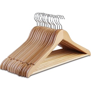 ginoya brothers wood smooth finish 360 degree swivel hook non-slip and precisely cut notches hangers for coats jacket pants and dress clothes beige 20