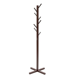 ginoya brothers wooden coat rack freestanding hall tree with hooks easy to assemble suitable for children and adult hat clothes rack stand for bedroom office entrance 92-1 walnut cm