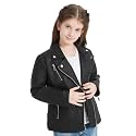 Giolshon Fall Girls Faux Leather Jacket for Kids PU Motorcycle Biker Outwear Solid Color Zipper Kid Slim Coat