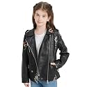 Giolshon Fall Girls Faux Leather Jacket for Kids PU Motorcycle Biker Outwear Solid Color Zipper Kid Slim Coat