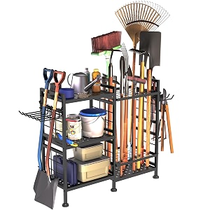 giotorent 6 tier garden tool organizer garage storage and organization metal yard tools storage rack heavy duty garden tool organizer for garage yard patio shed indoors and outdoors black