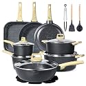 GiPP 21Psc Pots and Pans Set Non Stick - Grey Ceramic Kitchen Cookware Sets Nonstick Induction Cookware Non-toxic Cooking Pan Set with Silicone Utensils, PFOS and PFOA Free