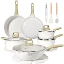 GiPP Ceramic Pots and Pans Set Non Stick - 18 Pcs Nonstick Cookware Set, Non-toxic Healthy Kitchen Cooking Set w/Frying Pans Set, Dishwasher Safe, PFAS PTFE PFOA PFOS Free, Cream White