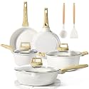 GiPP Pots and Pans Set Non Stick 14 Pcs White Granite Kitchen Cookware Sets Nonstick Induction Cookware Cooking Pan Set with Frying Pans, Saucepans and Silicone Utensils, PFOS &amp; PFOA Free