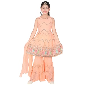 Girls Ethnic Wear Sleeveless Embellished Straight Georgette