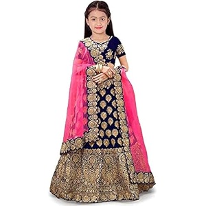 Girls Raw Silk Semi-stitched Lehenga Choli
