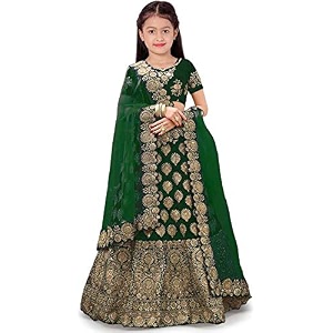 Girls Raw Silk Semi-stitched Lehenga Choli