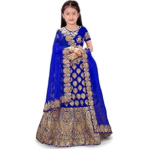 Girls Raw Silk Semi-stitched Lehenga Choli