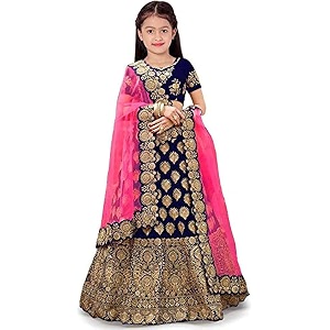 Girls Raw Silk Semi-stitched Lehenga Choli