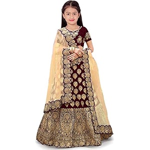 Girls Raw Silk Semi-stitched Lehenga Choli