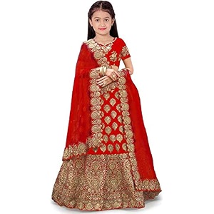 Girls Raw Silk Semi-stitched Lehenga Choli