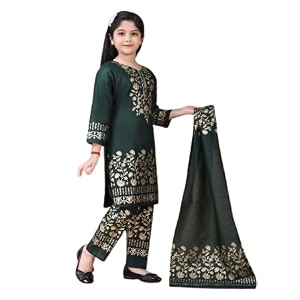 Girls Rayon Ethnic Wear Embroidered Kurta Set