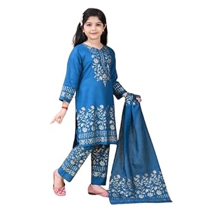 Girls Rayon Ethnic Wear Embroidered Kurta Set