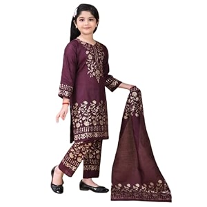 Girls Rayon Ethnic Wear Embroidered Kurta Set