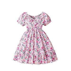 Girls Rayon Fabric V Neck Short Sleeve
