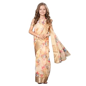 girl39s ready to wear organza floral printed saree with unstitched blouse piece  kids ethnic traditional saree for baby girls festival wedding party outfit