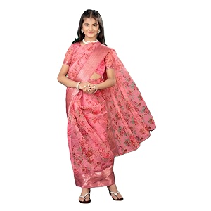 girl39s ready to wear organza floral printed saree with unstitched blouse piece  kids ethnic traditional saree for baby girls festival wedding party outfit