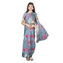 Girl's Ready to Wear Organza Floral Printed Saree with Unstitched Blouse Piece | Kids Ethnic Traditional Saree for Baby Girls Festival Wedding Party Outfit