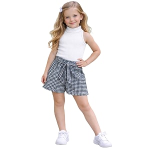 girl39s solid cotton blend style top and shorts set