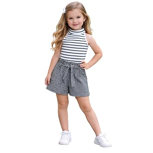 girl39s solid cotton blend style top and shorts set
