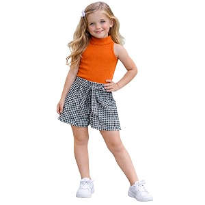 girl39s solid cotton blend style top and shorts set
