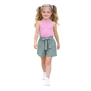 girl39s solid cotton blend style top and shorts set