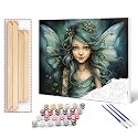 Girl Angel DIY Paint by Numbers for Adults Beautiful Girl with Blue Wings DIY Digital Oil Painting Acrylic Paint Flowers Painting Kits Canvas With Acrylic Paint Room Decor 16x20 Inch (DIY Frame)