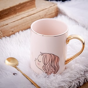 gibox girl print coffee mug with stylish golden handle premium tea cup large for beverages ideal gift for girlfriend sister birthdays anniversaries valentines day fancy drinkware for home amp office