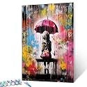 The Girl Holding an Umbrella Paint by Numbers Kits for Adults Banksy Graffiti Style DIY Canvas Oil Painting Acrylic Pigment Kits Abstract Home Wall Decor Gift 16x20In (Frameless)