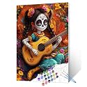 Girl Playing Guitar Paint by Numbers Day of The Dead Girl DIY Painting by Number on Canvas with Brushes and Acrylic Pigment Easy to Paint DIY Paintwork Home Wall Decor Gift 16x20 Inch (Frameless）