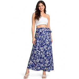 girlcode crafted adjustable flower print black wrap skirt