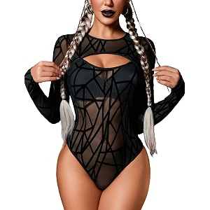 girlfriend mesh bodysuit for women long sleeve body suit sexy tops cut out leotard see through shirts sheer rave outfits