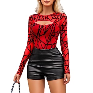 girlfriend mesh bodysuit for women long sleeve body suit sexy tops cut out leotard see through shirts sheer rave outfits