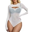 GirlFriend Mesh Bodysuit for Women Long Sleeve Body Suit Sexy Tops Cut Out Leotard See Through Shirts Sheer Rave Outfits