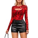 GirlFriend Mesh Bodysuit for Women Long Sleeve Body Suit Sexy Tops Cut Out Leotard See Through Shirts Sheer Rave Outfits