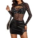 GirlFriend Mesh Bodysuit for Women Long Sleeve Body Suit Sexy Tops Cut Out Leotard See Through Shirts Sheer Rave Outfits