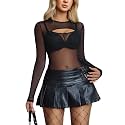GirlFriend Mesh Bodysuit for Women Long Sleeve Body Suit Sexy Tops Cut Out Leotard See Through Shirts Sheer Rave Outfits