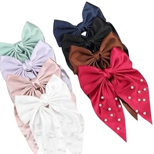 girlish large hair bow clips for womenbig silk satin bow hair slides french double layers hair bows with long tail ribbon soft solid color bowknot hairpins for girls multicolor