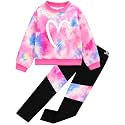 Girls 2 Piece Outfits Kids Clothes Sets Sweatsuit Tracksuit Jogger Print Long Sleeve Sweatshirts Sweatpants 4-13Y