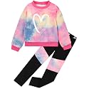Girls 2 Piece Outfits Kids Clothes Sets Sweatsuit Tracksuit Jogger Print Long Sleeve Sweatshirts Sweatpants 4-13Y
