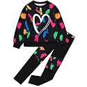 Girls 2 Piece Outfits Kids Clothes Sets Sweatsuit Tracksuit Jogger Print Long Sleeve Sweatshirts Sweatpants 4-13Y