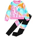 Girls 2 Piece Outfits Kids Clothes Sets Sweatsuit Tracksuit Jogger Print Long Sleeve Sweatshirts Sweatpants 4-13Y