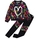Girls 2 Piece Outfits Kids Clothes Sets Sweatsuit Tracksuit Jogger Print Long Sleeve Sweatshirts Sweatpants 4-13Y