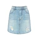 Girls' Denim Skirt Elastic Waist A-Line Knee Length Ripped Casual Jean Skirts with Pockets 4-13Y